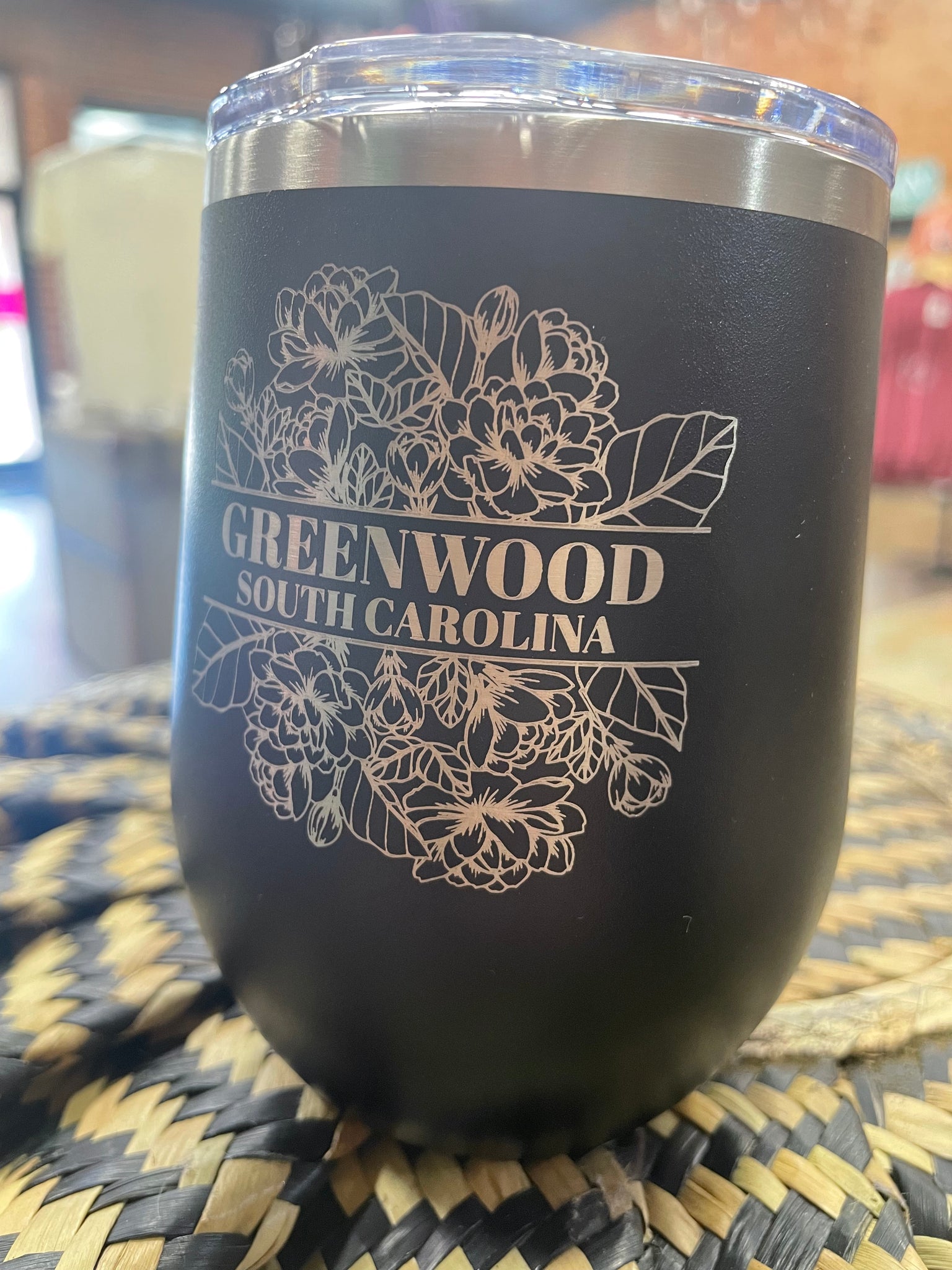 Floral Greenwood Wine Tumbler - Black